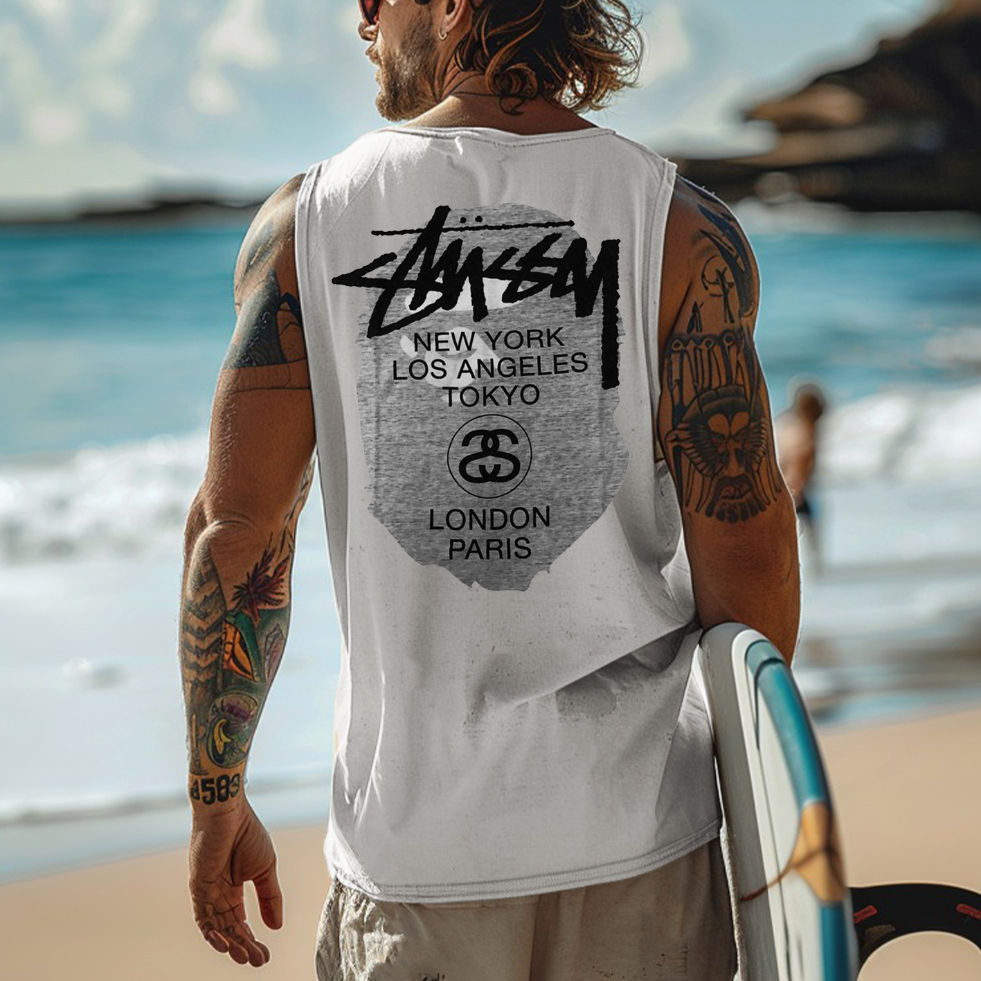 Men's Vintage Surfing Oversized Print Tank Top / TECHWEAR CLUB / Techwear