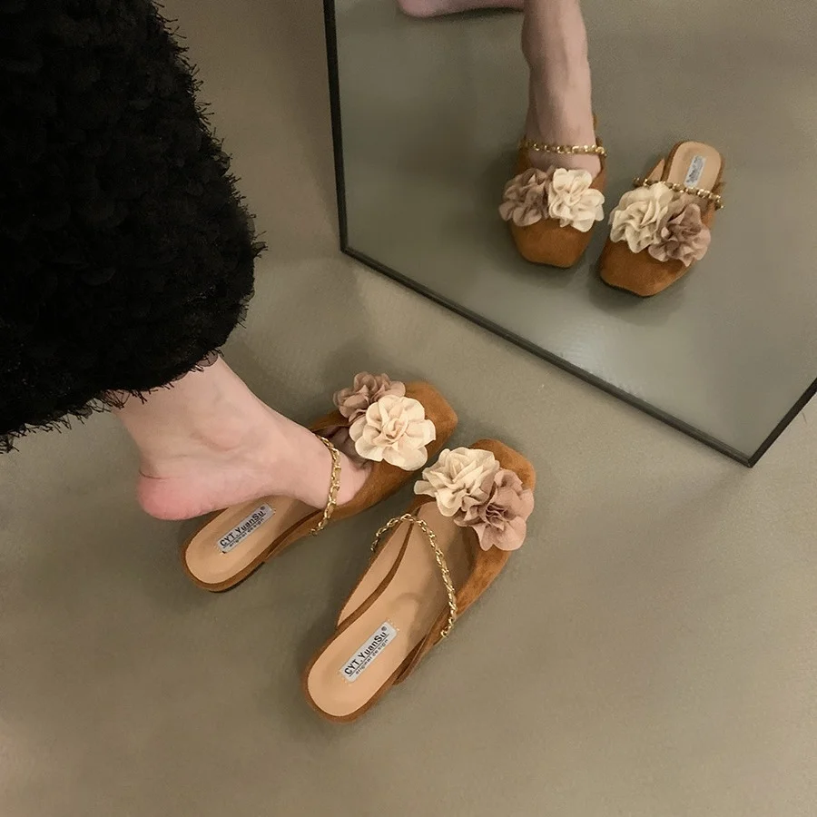 Churchf Churchf New Chinese Flat Baotou Half Support Shoes Women's Shoes Wear 2024 New Net Red Hot Style Temperament Small Cool Drag