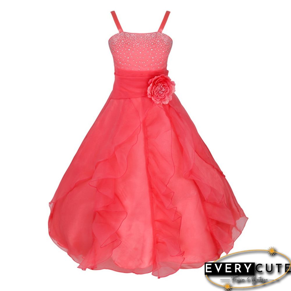 Girls Sleeveless Organza Dress Birthday Wedding Party Princess Prom Dresses