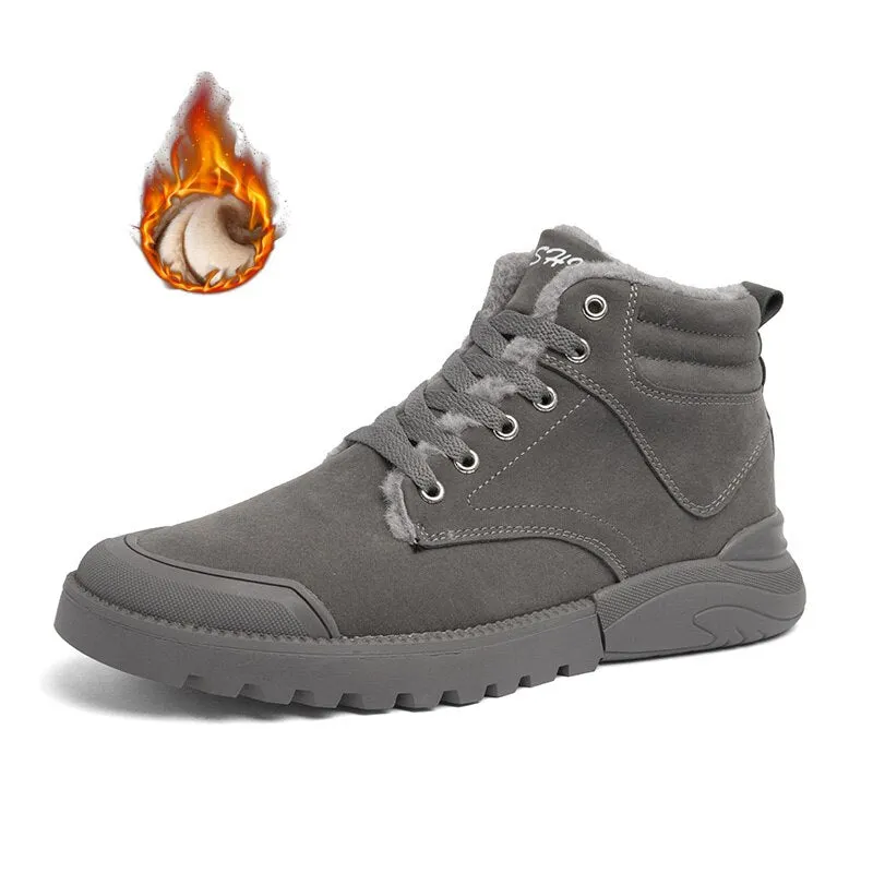 Trend All-match Men Casual Snow Boots Winter Warm High-top Male Sneakers Soft Wear-resisting Plush Shoes Fashion Comfort Lace-up