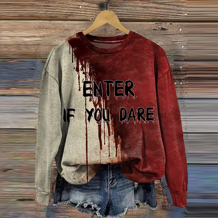 Comstylish Women's Halloween Party Enter If You Dare Bloody Print Sweatshirt