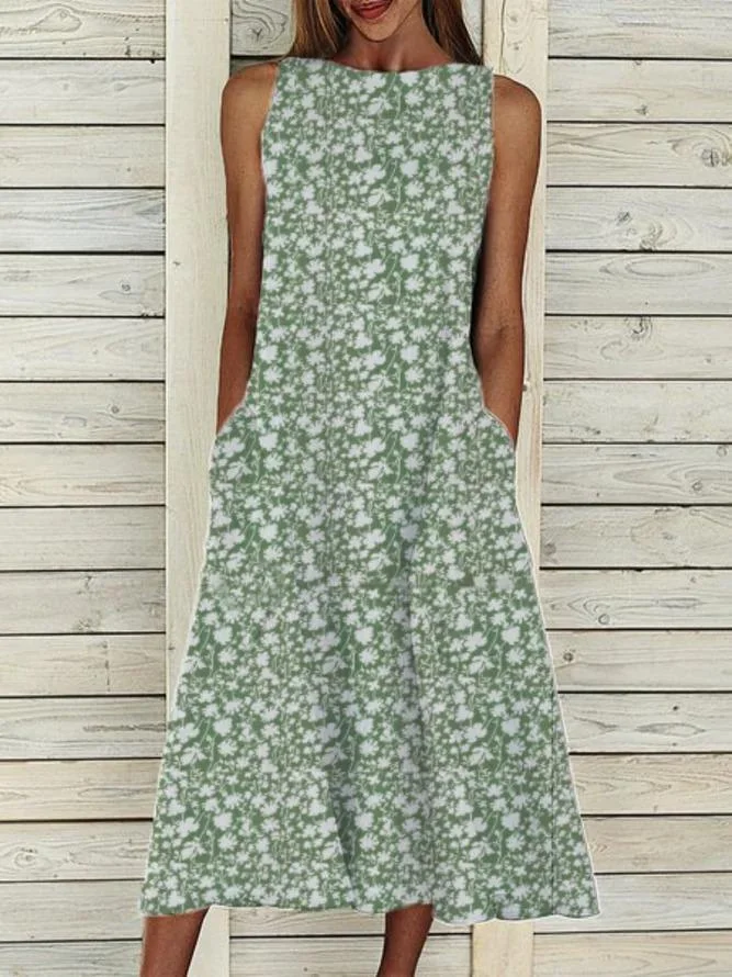 Women Plus size Sleeveless Crew Neck Floral Dress