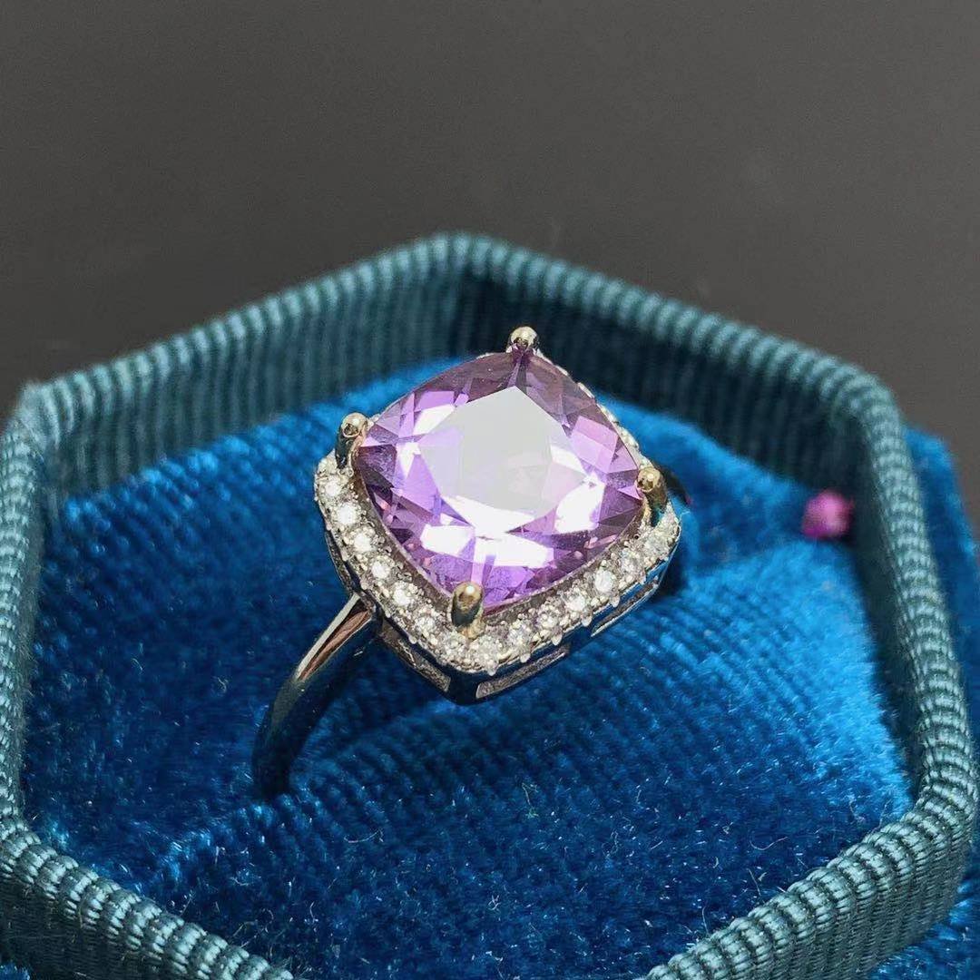 925 silver inlaid elegant retro natural amethyst ring court style
