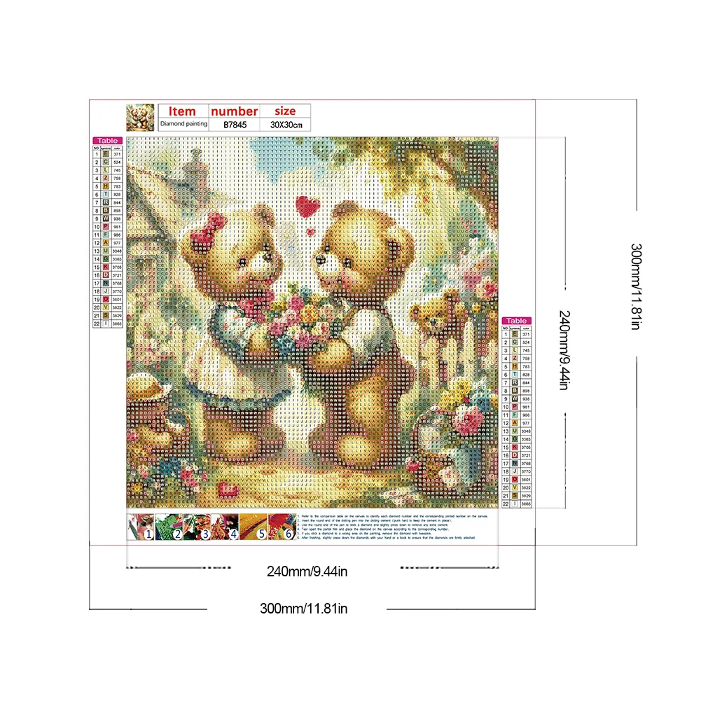 Diamond Painting - Full Round Drill - Rose Heart Bear(Canvas|30*30cm)