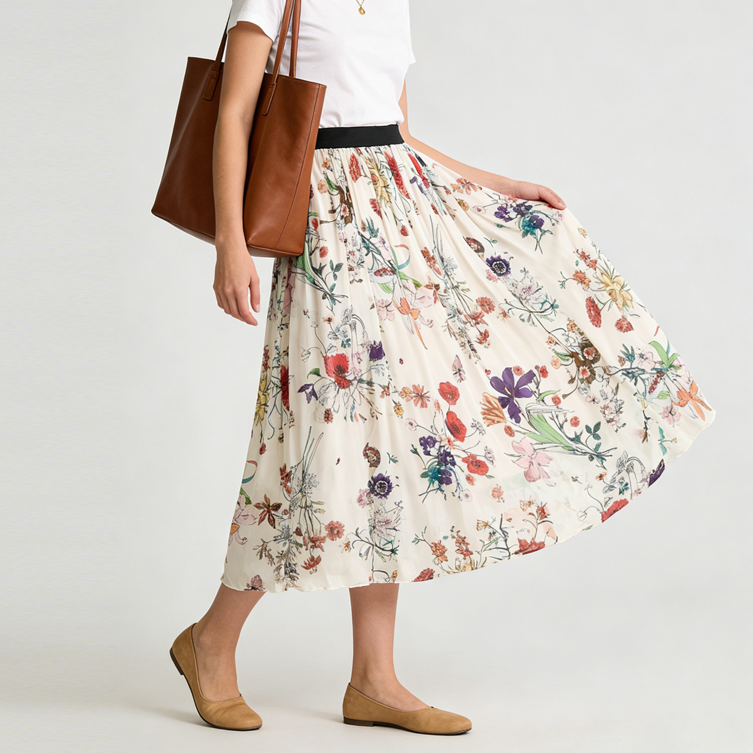 Romantic Silk Skirt with Floral Prints and Pleats for Graceful Occasions REAL SILK LIFE