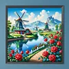 Moulin &agrave; vent et fleurs-perceuse ronde peinture diamant-50*50cm