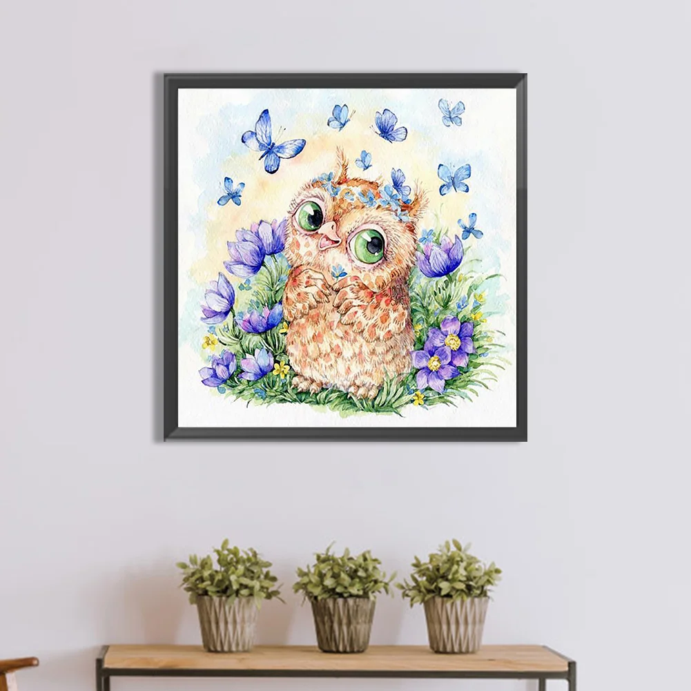 Full Round Diamond Painting 30*30cm - Butterfly Owl