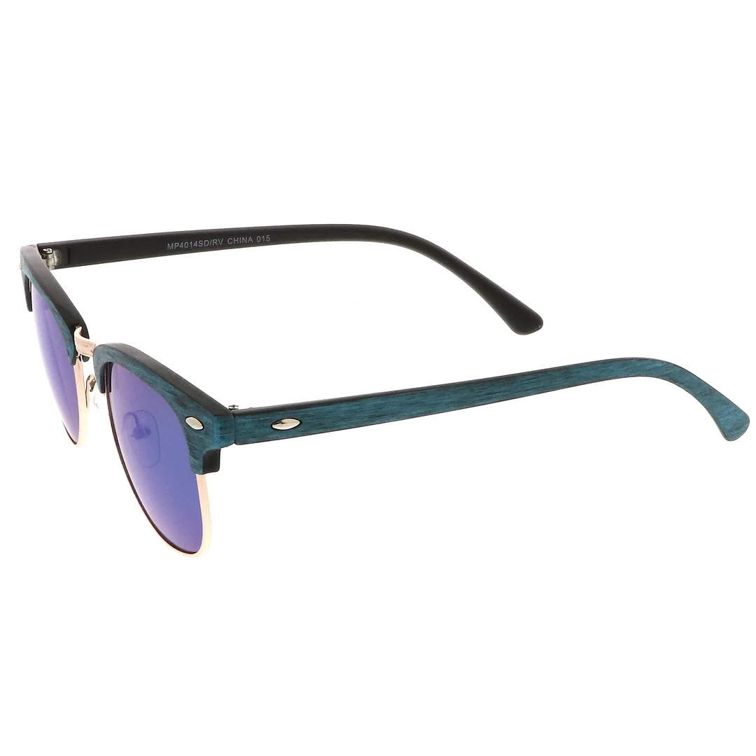 Modern Wood Textured Horn Rimmed Square Lens Half Frame glasses 50mm