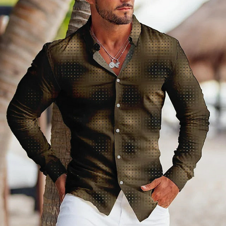 BrosWear Men's Dark Print Casual Long Sleeve Shirt