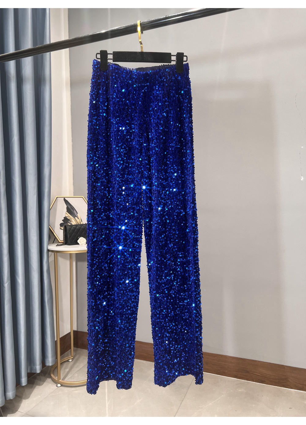Ootddress Casual Sequin For Women Straight Legg Trousers High Waist Glitter Streetwear Fashion Solid Slim Wide Leg Women's Y2K Pants