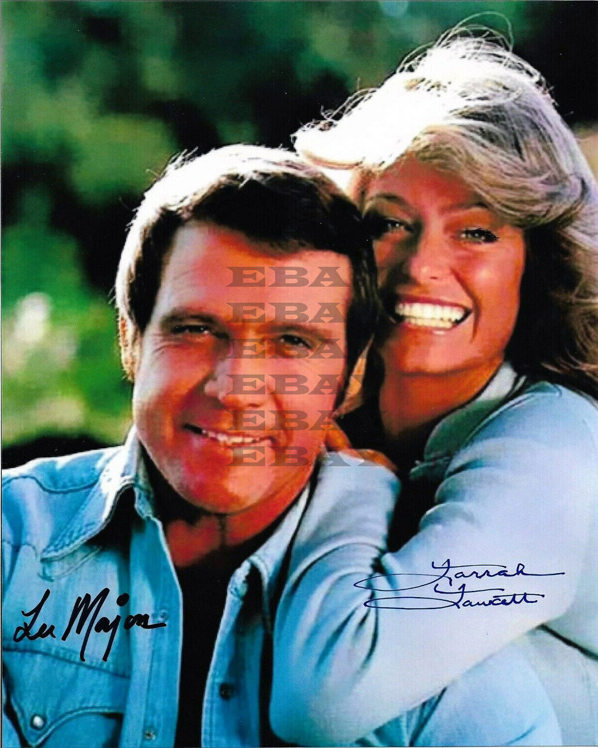 FARRAH FAWCETT & LEE MAJORS Autographed Signed 8x10 Photo Poster painting Reprint