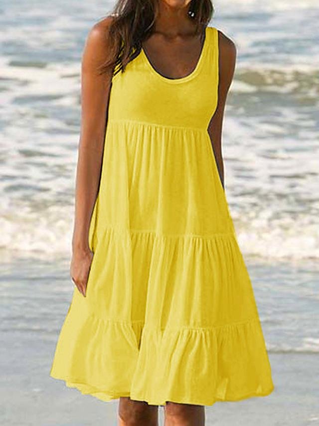 Women's Sundress Knee Length Dress - Sleeveless Summer Casual Vacation Beach 2020 White Black Blue Yellow Blushing Pink Fuchsia Green S M L XL XXL XXXL XXXXL XXXXXL