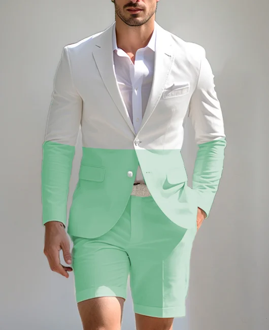 Wedding Contrast Color Notched Lapel Blazer & Shorts 2Pcs Set 