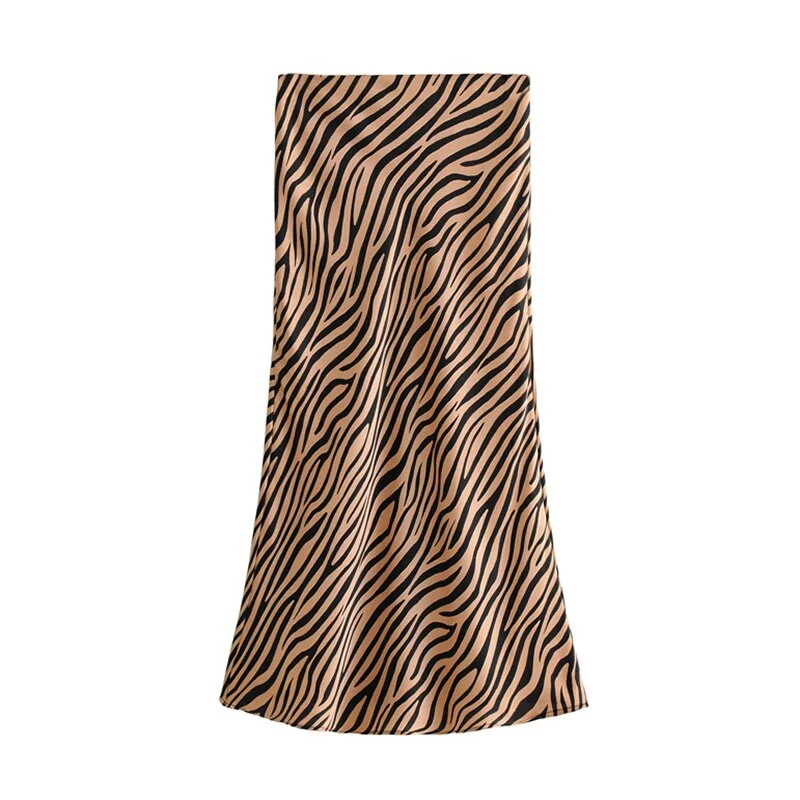 Aachoae Elegant Zebra Print Skirt High Waist Office Wear Midi Skirts Fashion A Line Satin Skirts Womens 2021 Mujer Faldas