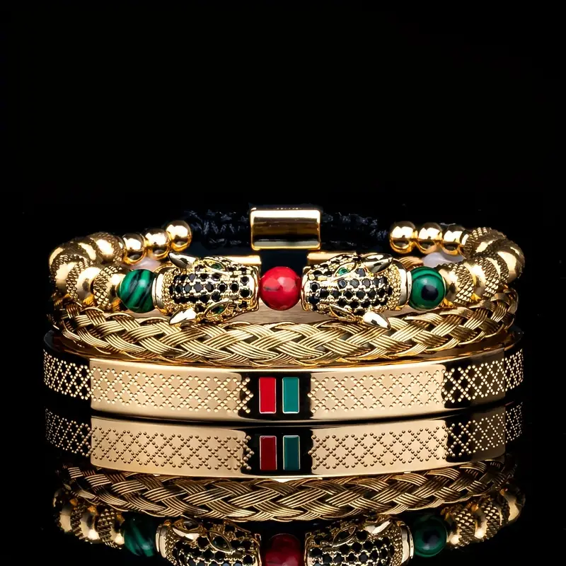 double leopard enamel bracelet bold stainless steel bangle unisex fashion accessory details 2