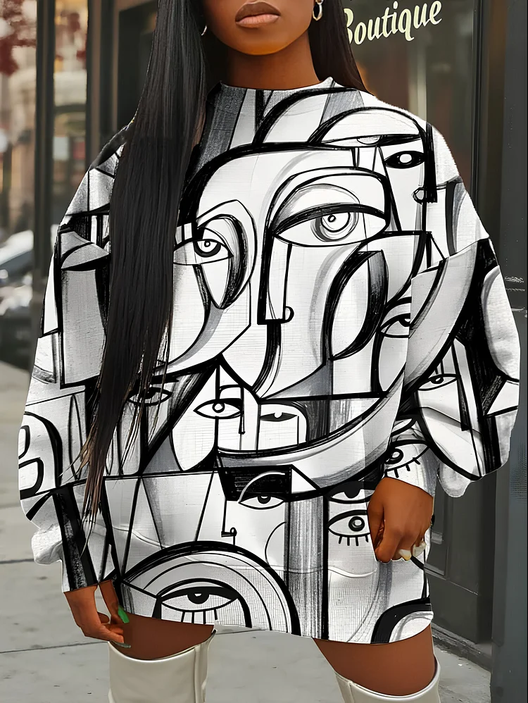 Women's Fashion Abstract Portrait Art Print Casual Sweatshirt
