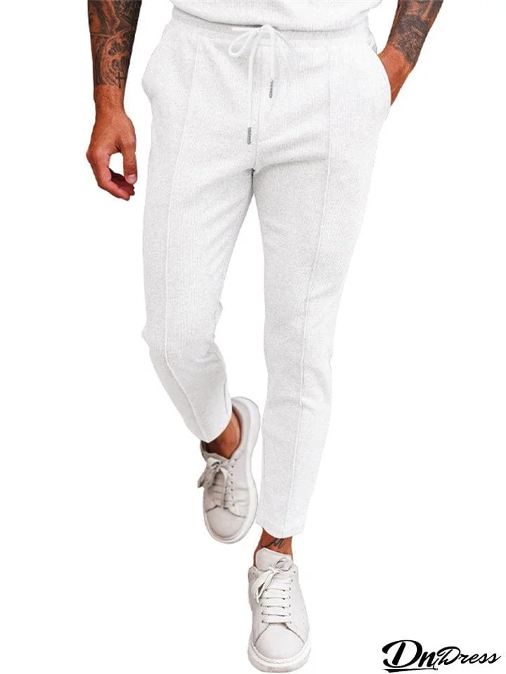Men’s Stylish Casual High Rise Drawstring Stretchy Skinny Pants