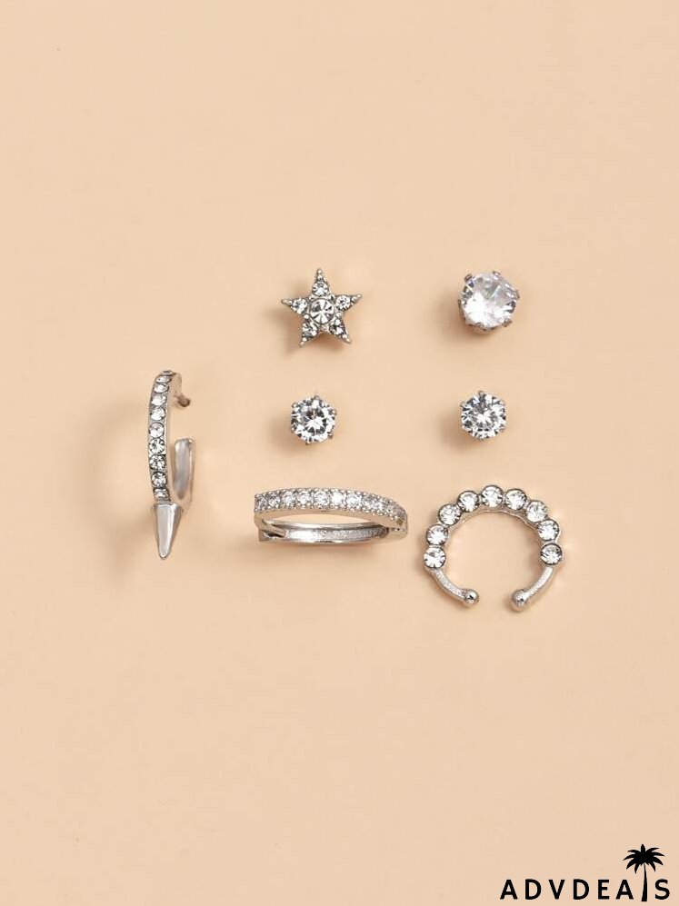 7pcs Rhinestone Decor Earrings Set