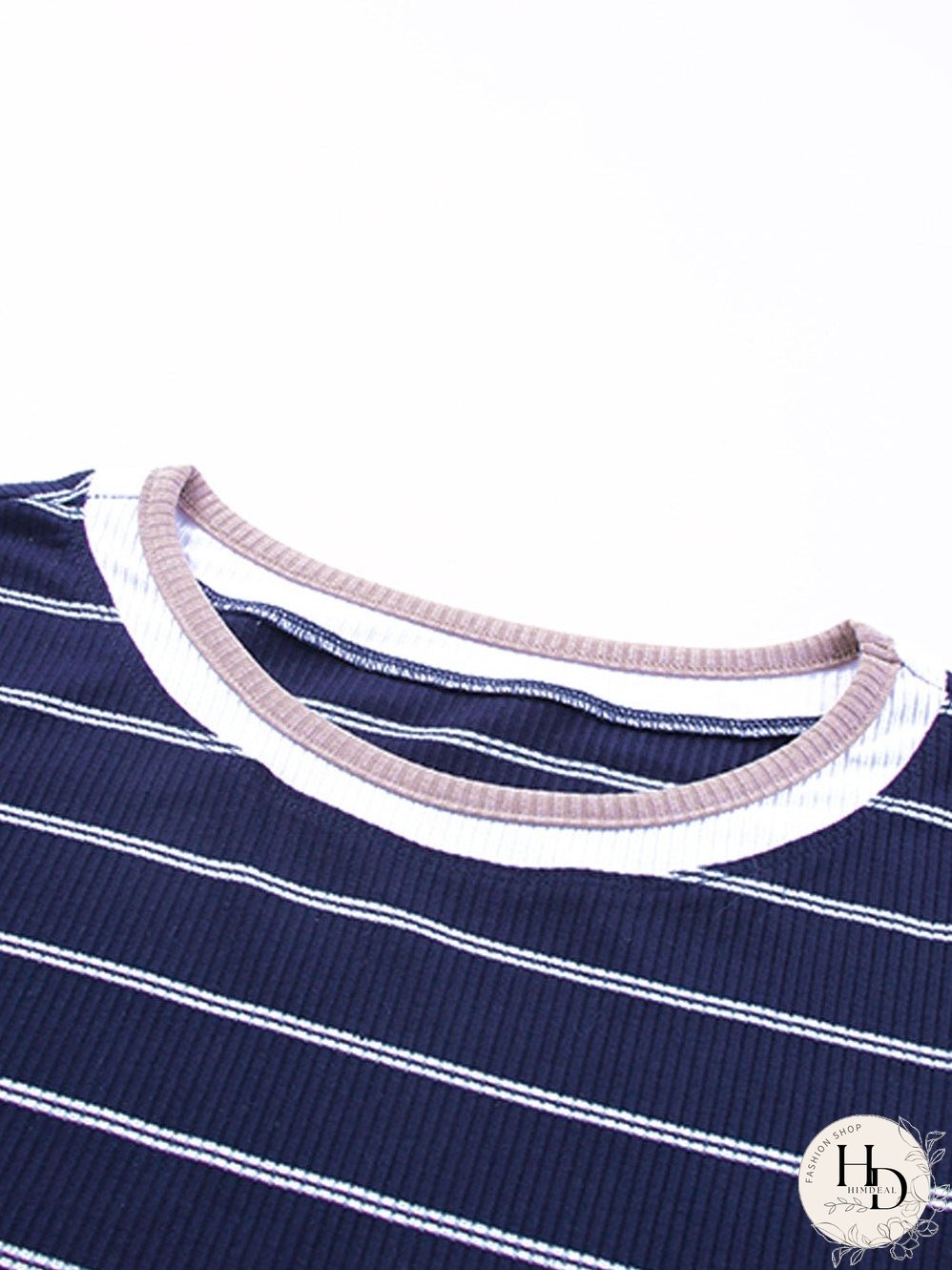 Blue Striped Rib Knit Pullover with Color Block Cuffs