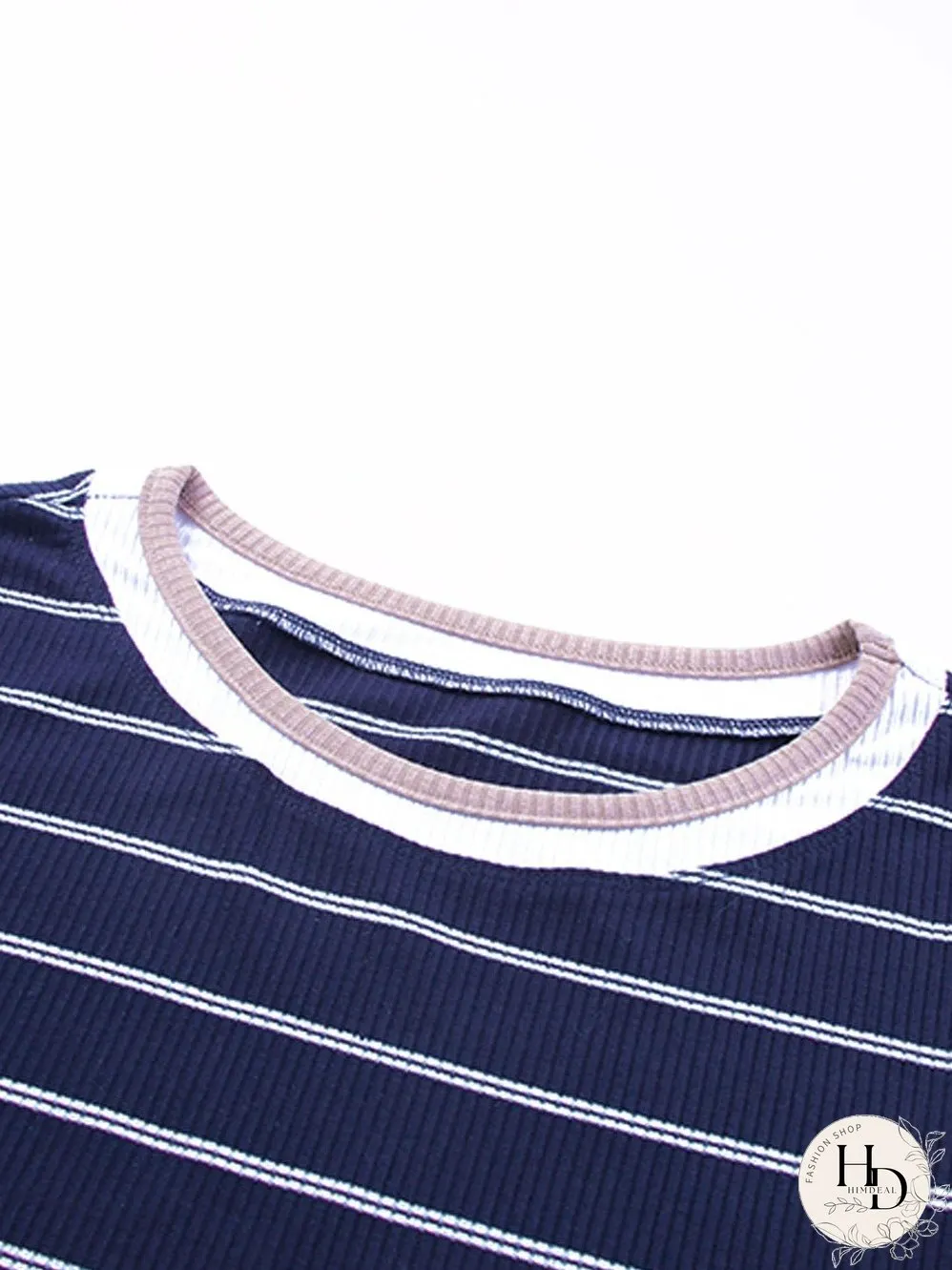 Blue Striped Rib Knit Pullover with Color Block Cuffs