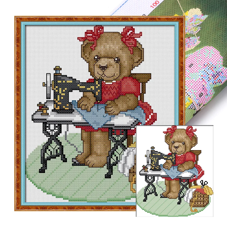Joy Sunday Tailor Bear 14CT Stamped Cross Stitch 20*23CM