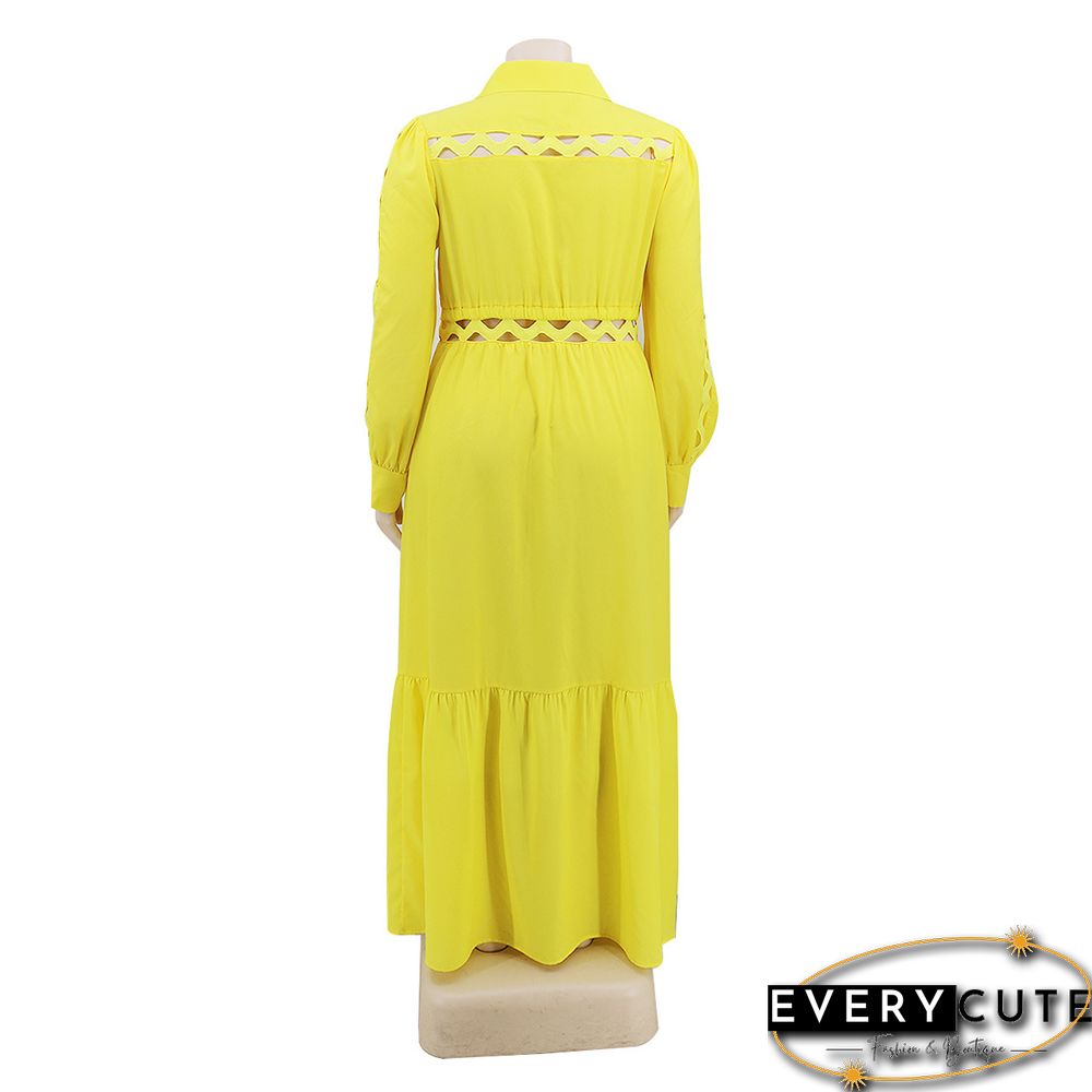 Solid Yellow Button Down Plus Size Dress