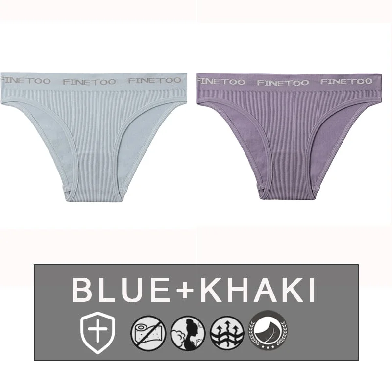 FINETOO 2PCS/Set Women's Seamless Panties Midi-Waist Femme Underpants Briefs Underwear Lingerie Letter Printed 9 Colors Pantys