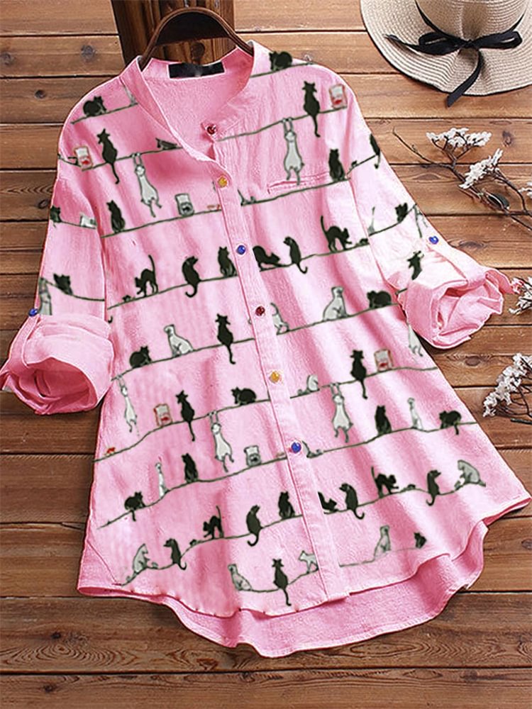 Lovely Cats Striped Casual Blouse
