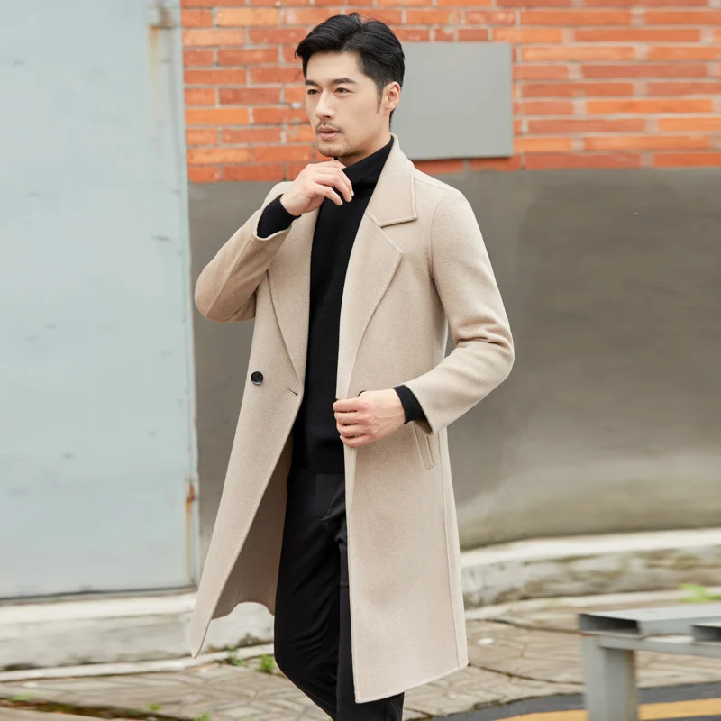 Long Knee-Length Pure Wool Men's Double-Sided Cashmere Coat