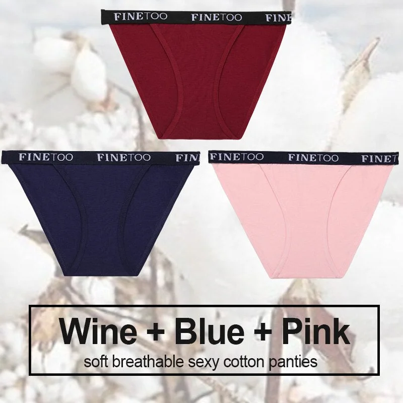 3PCS/Set Cotton Panties Briefs Women Underwear Female Underpants Sexy Lingerie Bikini Pantys Finetoo Brand Girls Femme Panties