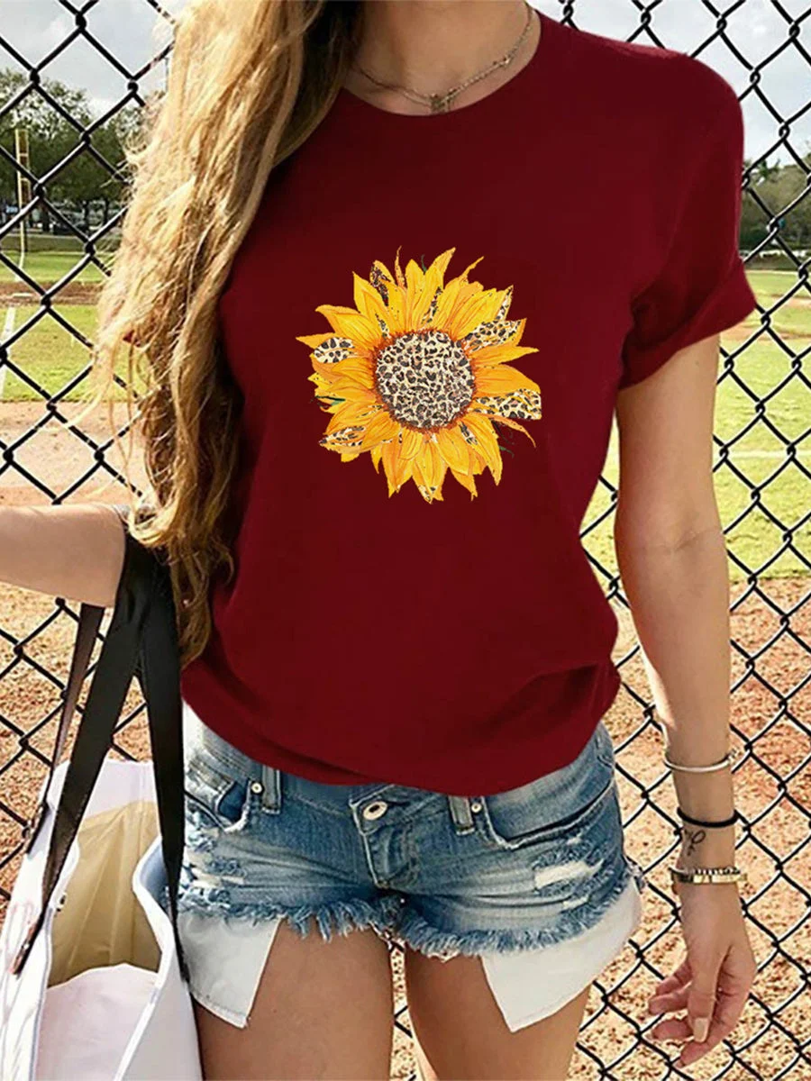 Leopard Sunflower Round-neck T-shirt