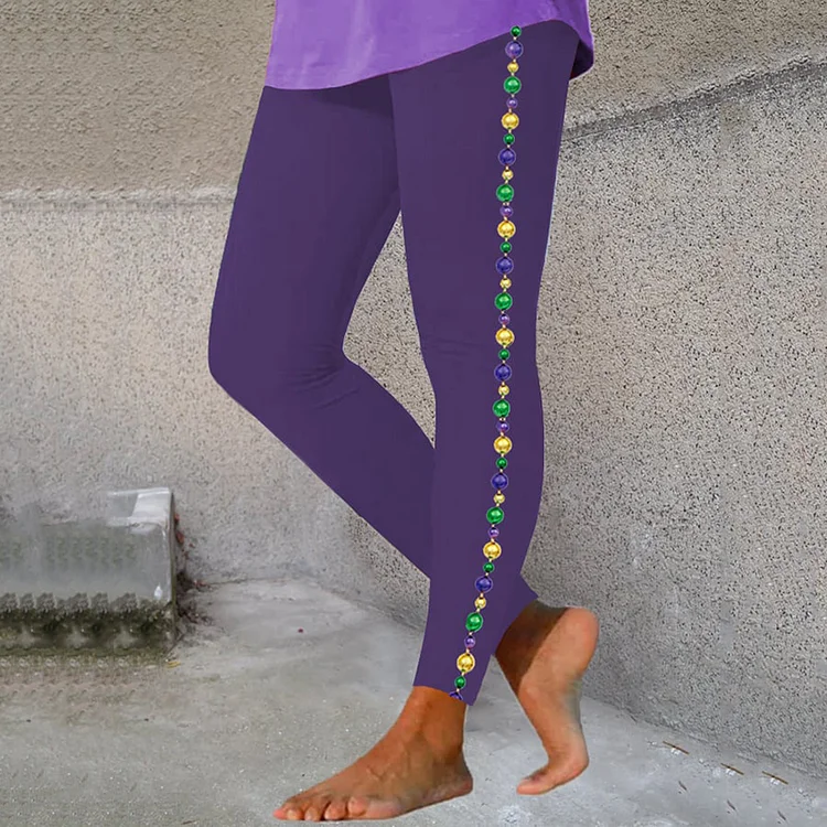 Comstylish Mardi Gras Beads Print Casual Leggings