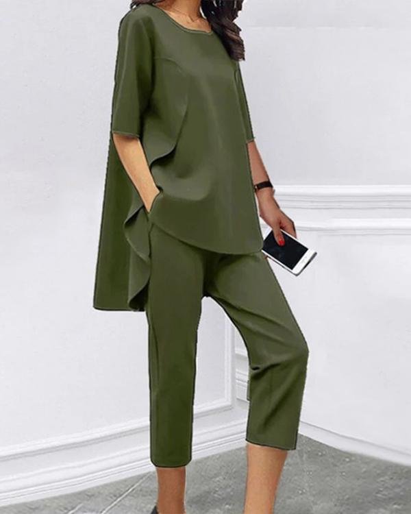 Loose Short-sleeved Casual Cropped Two-piece Suit