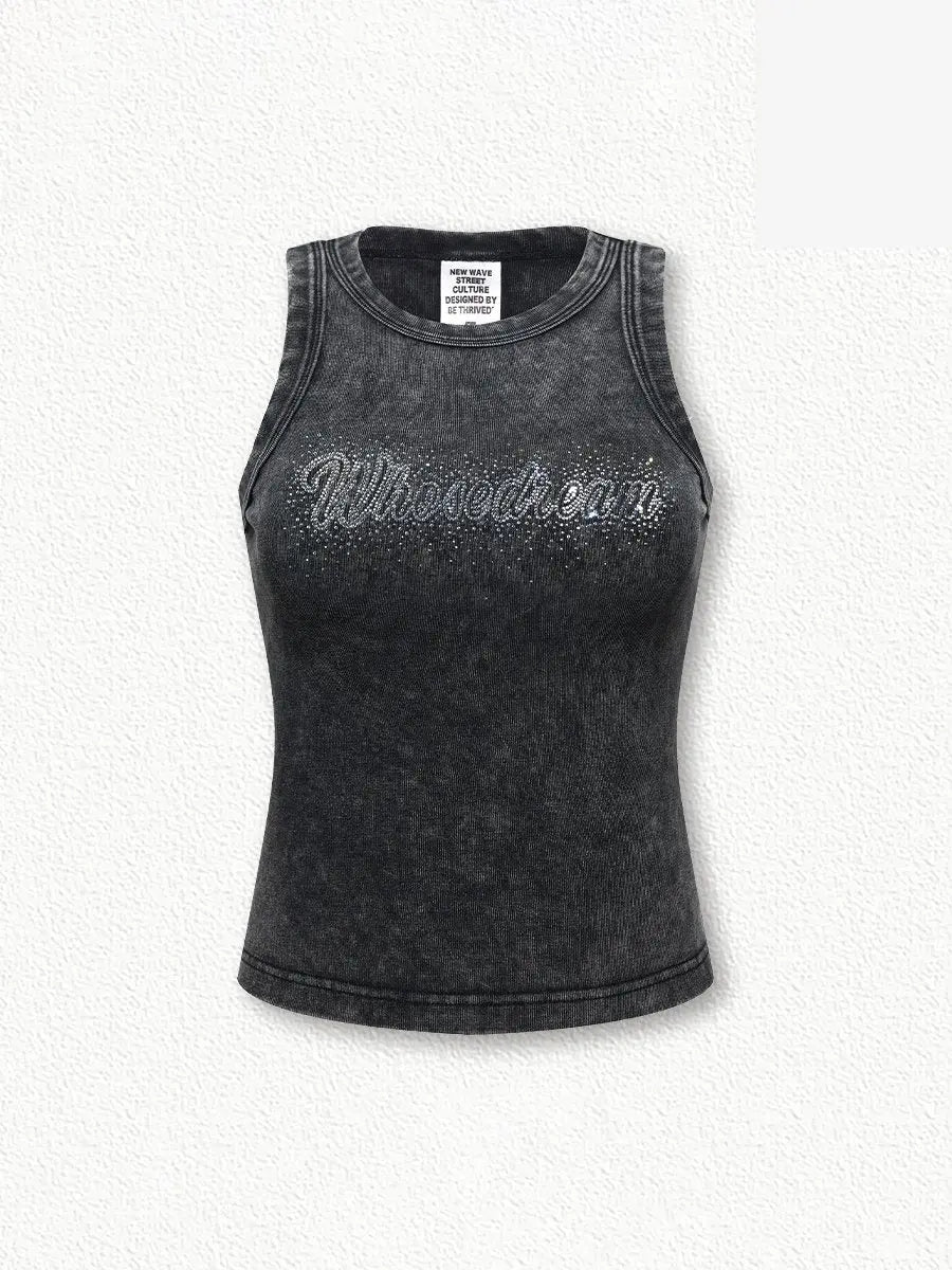 Round Neck Sleeveless Hot Drill Tank Tops