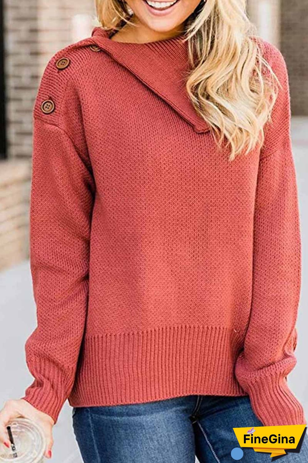 Casual Solid Color Button Knitted Sweater（4 colors）