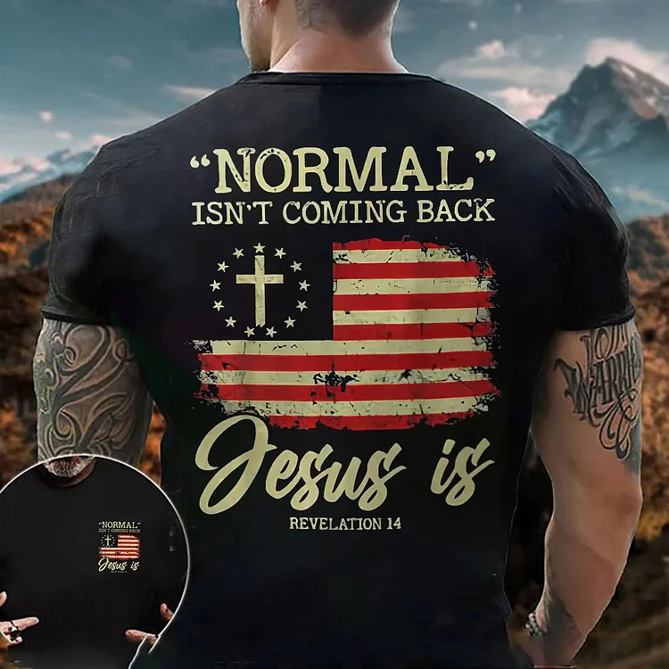 Mens Retro American Flag Cross Letter Print Short Sleeve Vintage T-shirt