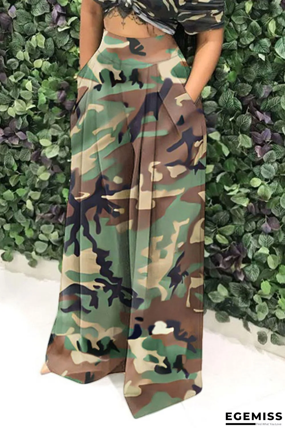 Camouflage Casual Print Camouflage Print Patchwork High Waist Wide Leg Full Print Bottoms | EGEMISS