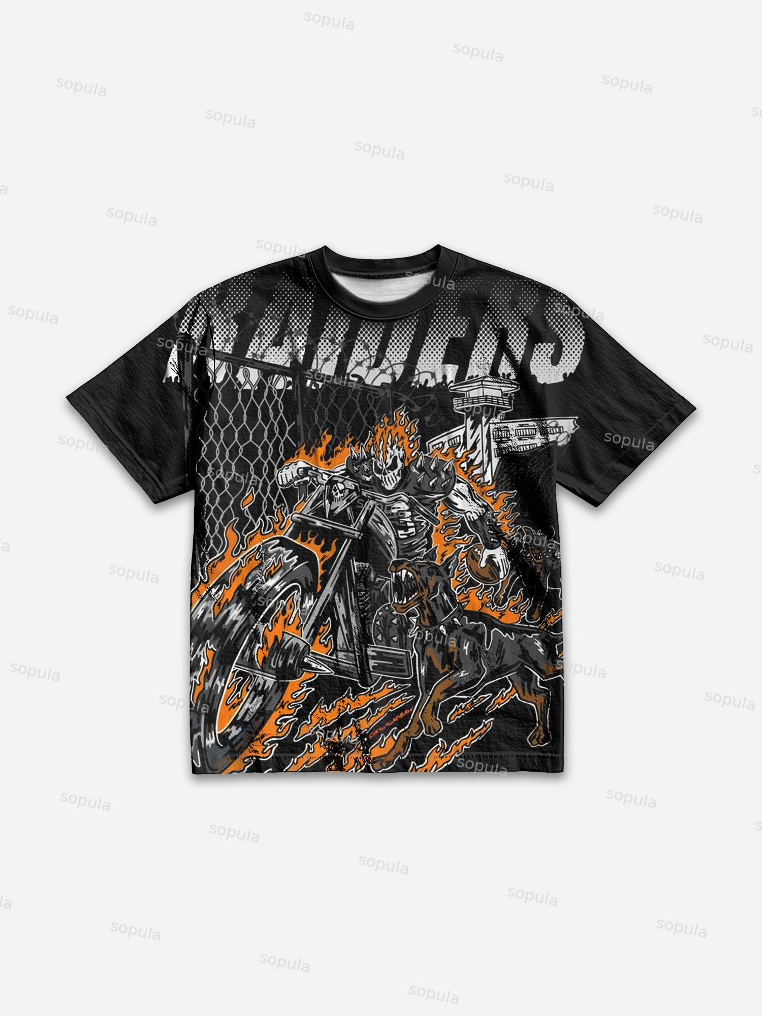 Raiders Vintage Flame Motorcycle Illustration Graphic T-shirt - SOPULA