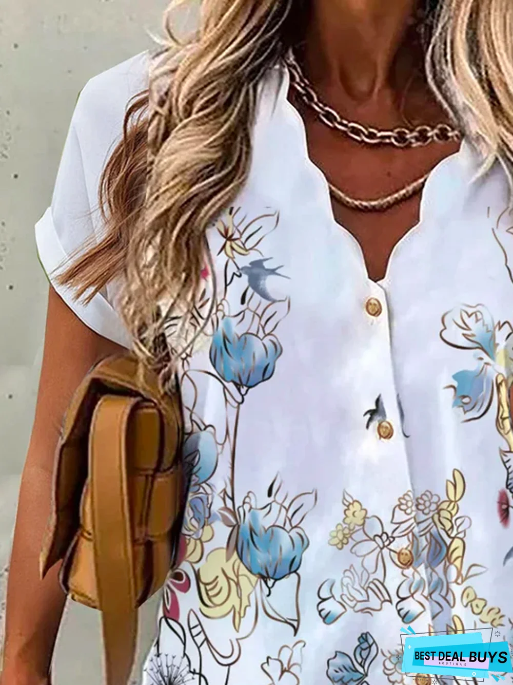Loosen Casual Floral Short Sleeve Blouse