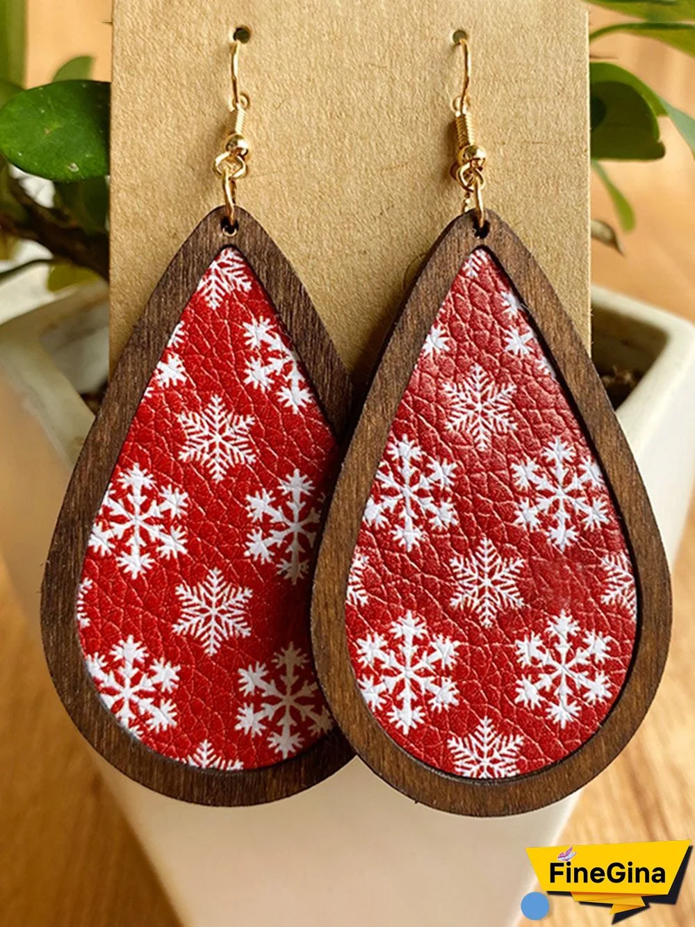 Halloween Wooden Snowflake Leather Earrings