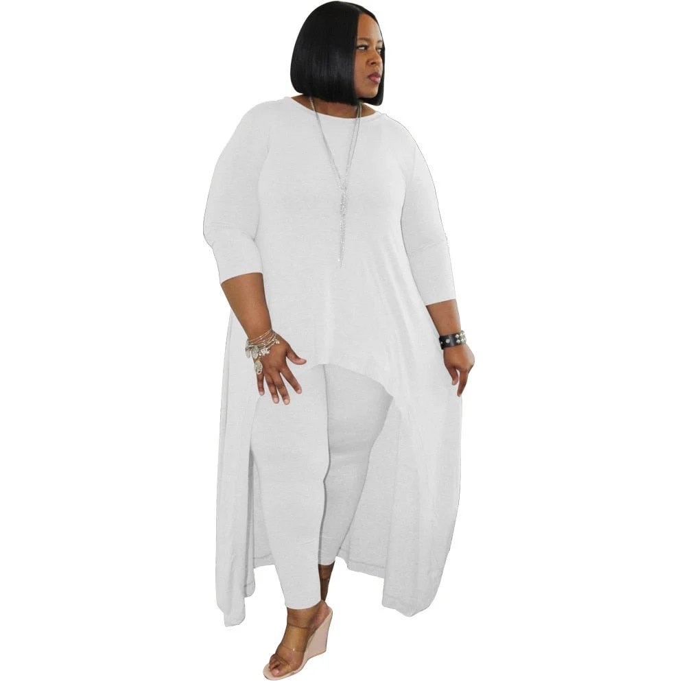 Two Piece Set Plus Size Women Fall Clothing 2021 Solid Long Style Top Leggings Casual Fashion Streetwear Wholesale Dropshipping