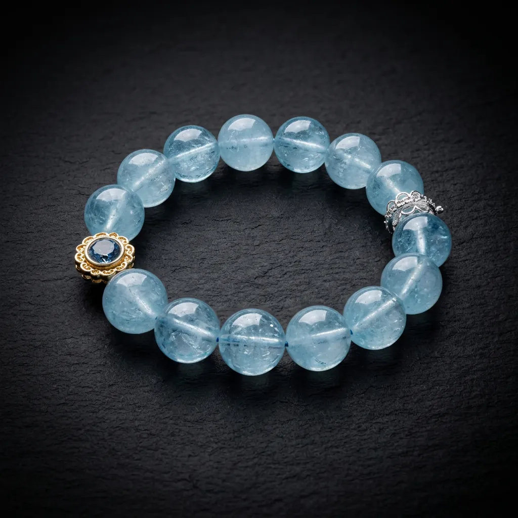 JiStones Serene Azure Crystal Bracelet - Handcrafted Light Luxury Jewelry for Women Ethereal Ocean Blue