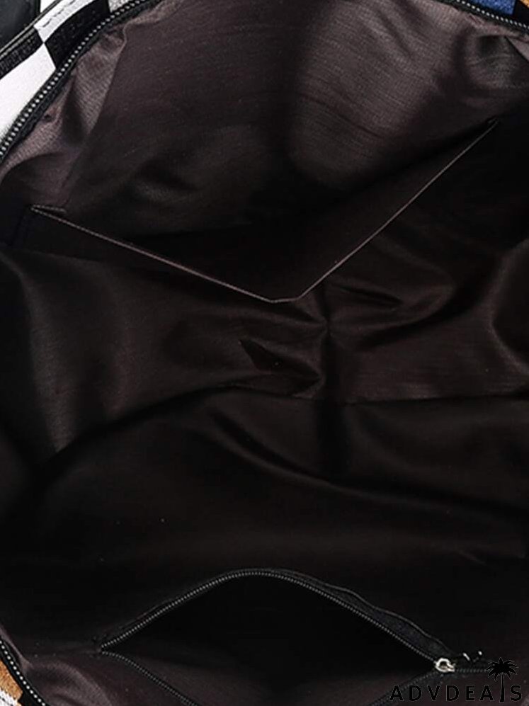 Geometric Pattern Color Block Shoulder Tote Bag