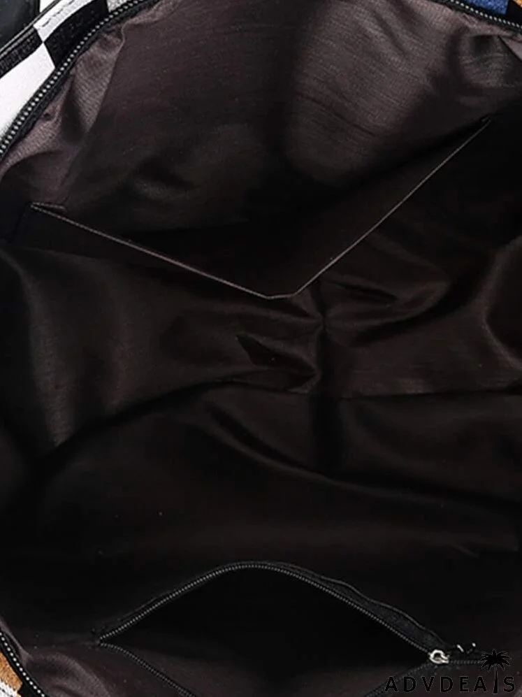 Geometric Pattern Color Block Shoulder Tote Bag