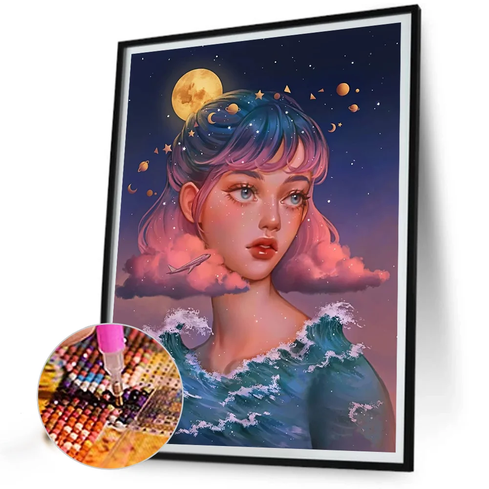 Partial AB Diamond Painting - Full Round Drill - Moon Girl(Canvas|45*55cm)