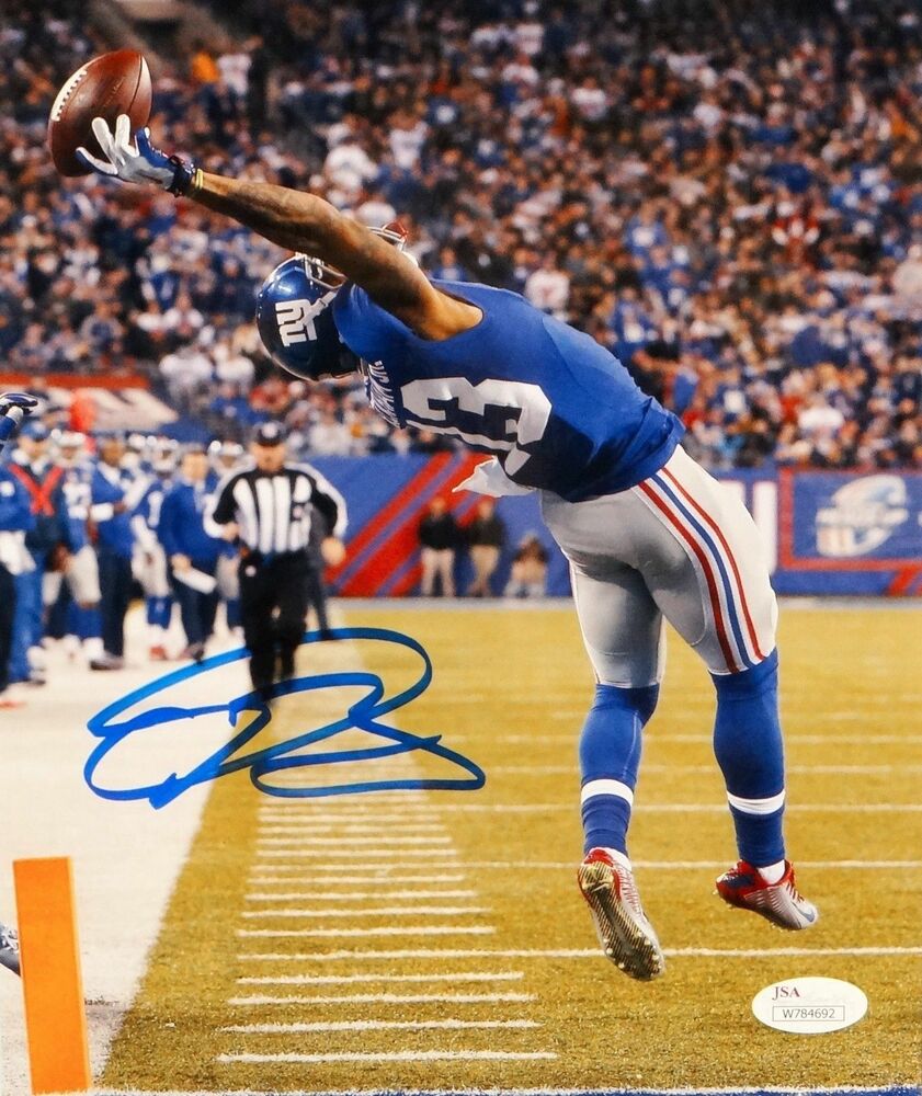 Odell Beckham Autographed New York 8x10 One Hand Catch Vertical Photo Poster painting- JSA Auth