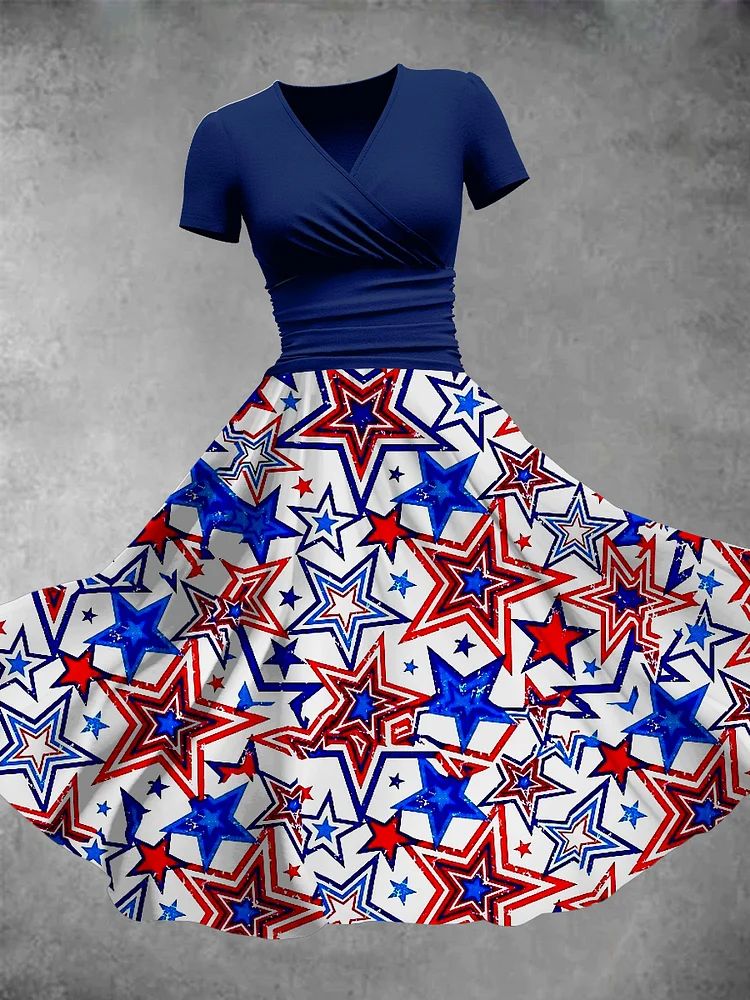 Women's Independence Day American Flag Star Element Print Dress