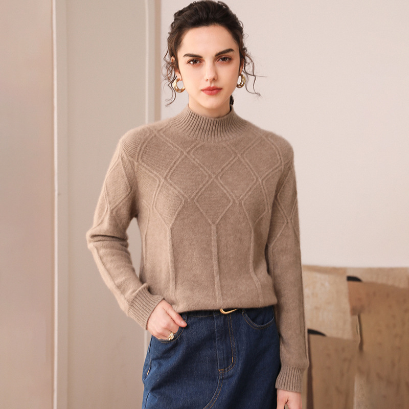 Pull en cachemire à carreaux diamant pour femme- SOIE PLUS