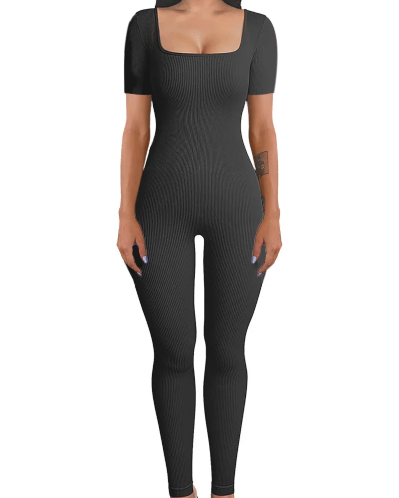 Nigikala Nigikala And Summer Threaded Collar Hips Sexy Yoga Sports Long-Sleeved Short-Sleeved Jumpsuit Trousers Woman