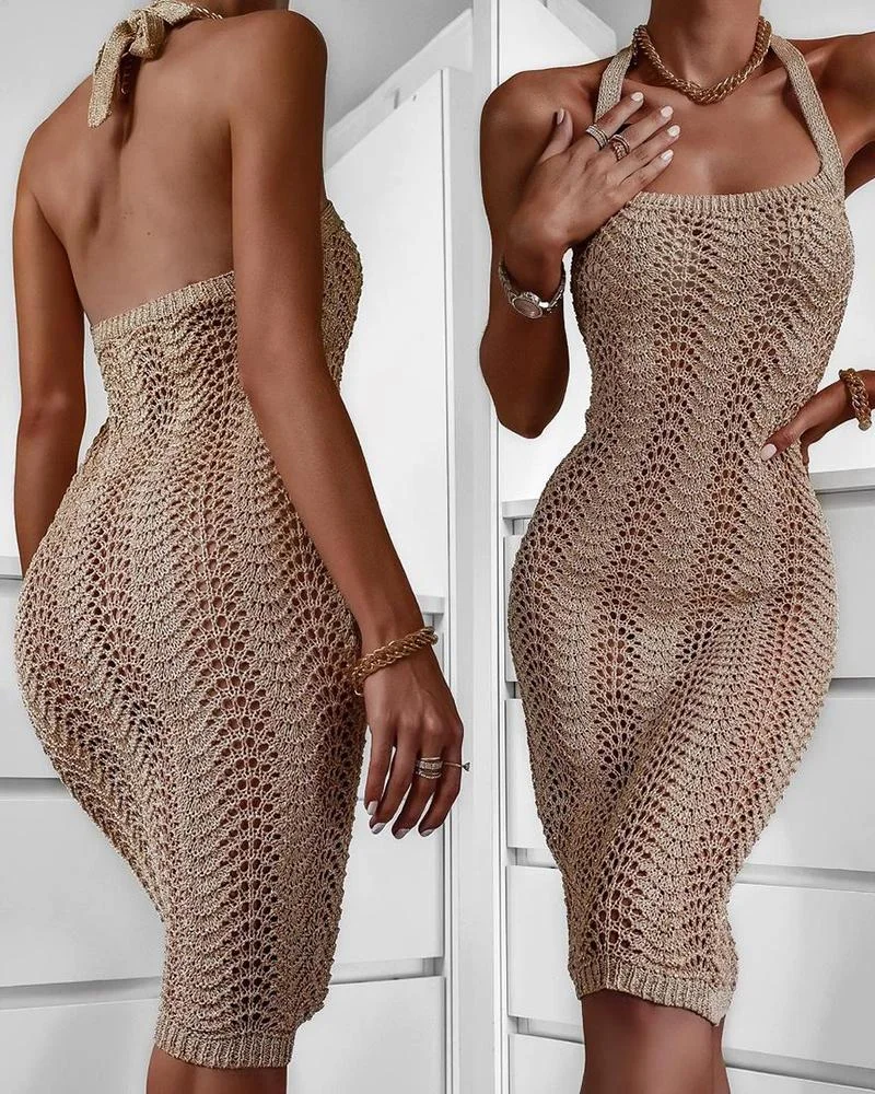 Halter Backless Knit Hollow Out Dress